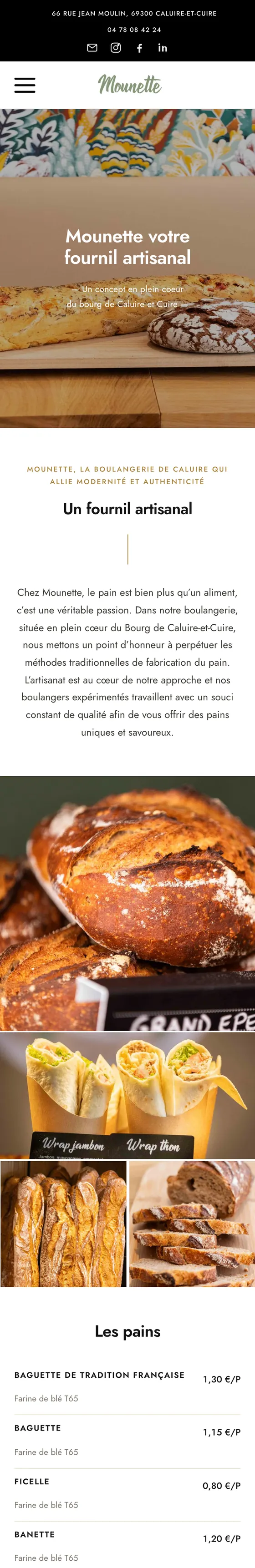 Page des pains sur téléphone