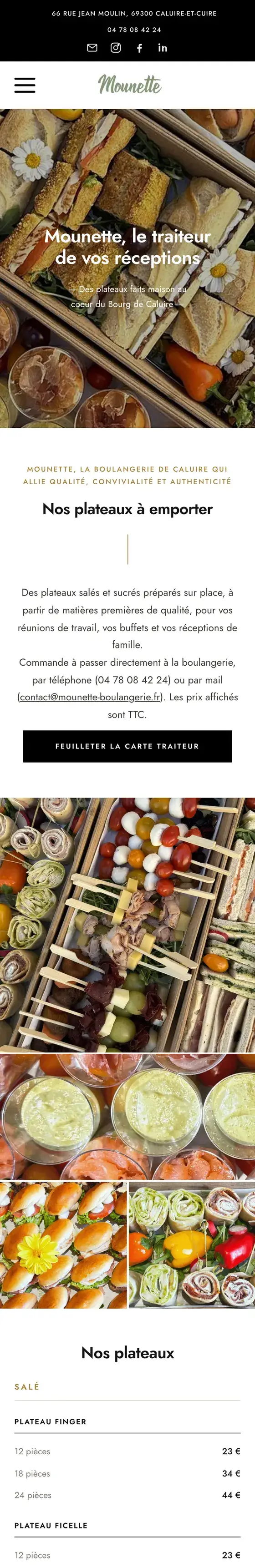 Carte traiteur sur téléphone